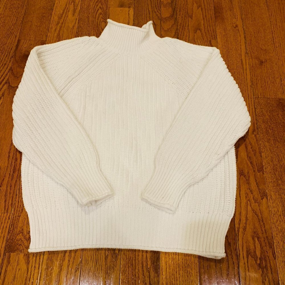 Vintage 90's J. Crew Irish Aran Fisherman Sweater White Cable Knit Turtleneck